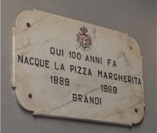 Plaque in Naples commemorating the creation of Pizza Margherita.